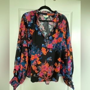 Mauve for Anthropologie blouse, flowy fabric. Buttons halfway down front